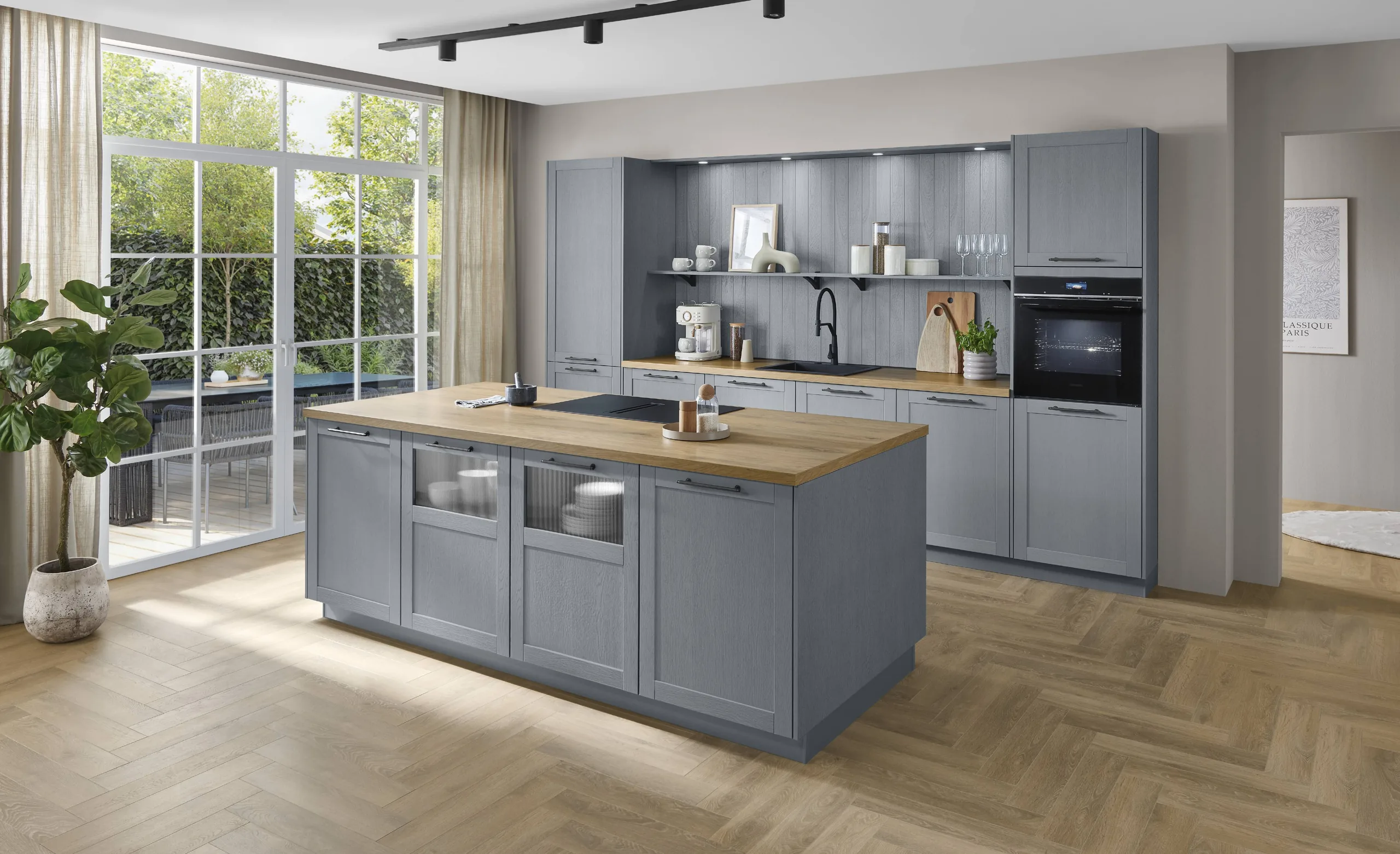 nobilia Küche Frame Holzstruktur Steinblau bei SORI Studios